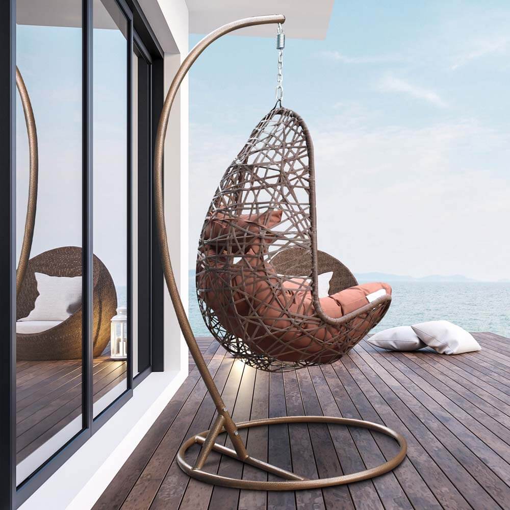 Arcadia Furniture Outdoor Hanging Egg Chair Premium Curved Style - Brown And Coffee