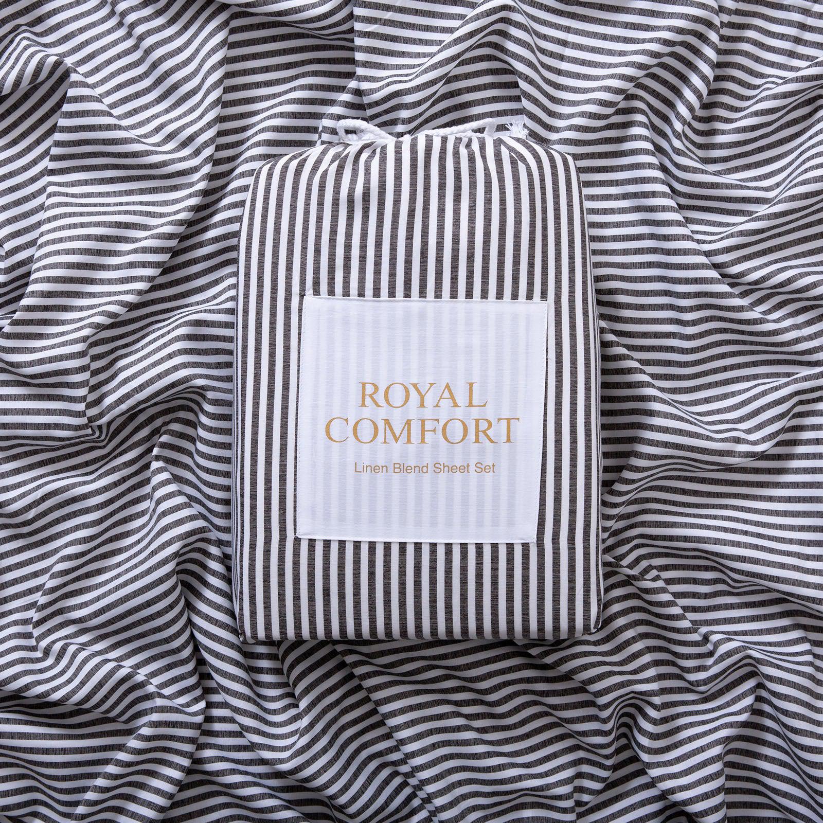 Royal Comfort  Blend Sheet Set with Stripe Queen Charcoal