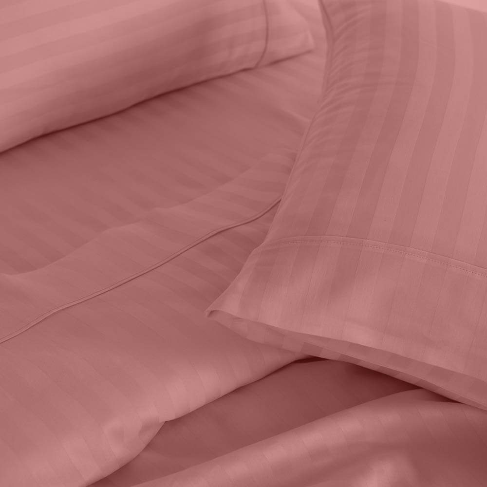 Royal Comfort Kensington 1200TC 100% Cotton Stripe Sheet Set Double Desert Rose