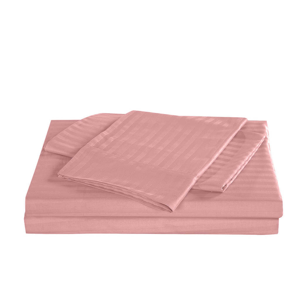 Royal Comfort Kensington 1200TC 100% Cotton Stripe Bed Sheet Set Queen Desert Rose