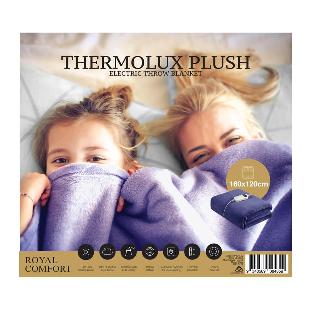 Royal Comfort Thermolux Heated Throw Blanket Navy