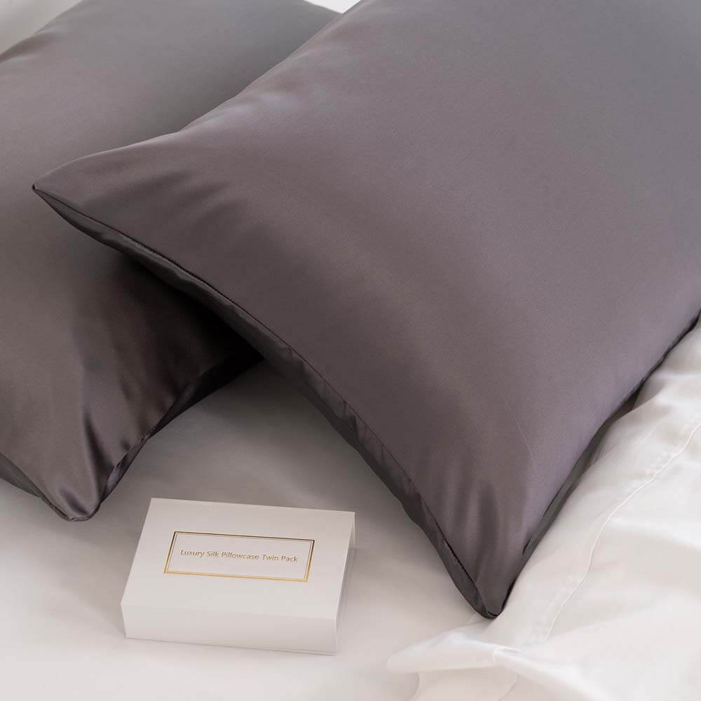 Mulberry Silk Pillow Case Twin Pack - Charcoal