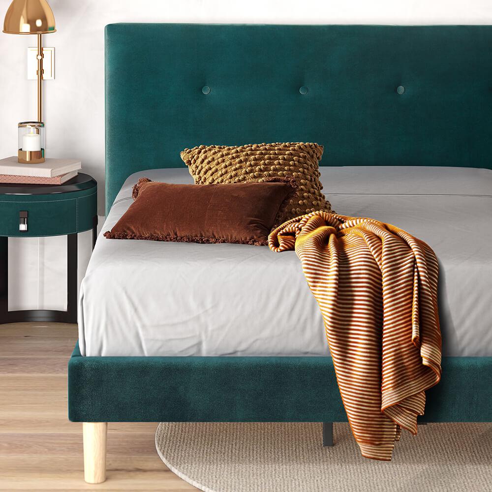 Coco Upholstered Double Bed Frame Dark Green