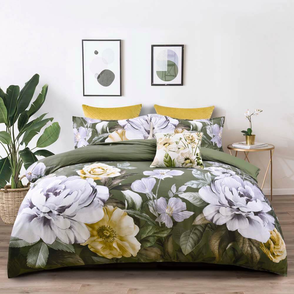 Makayla Quilt Cover Set Green Double
