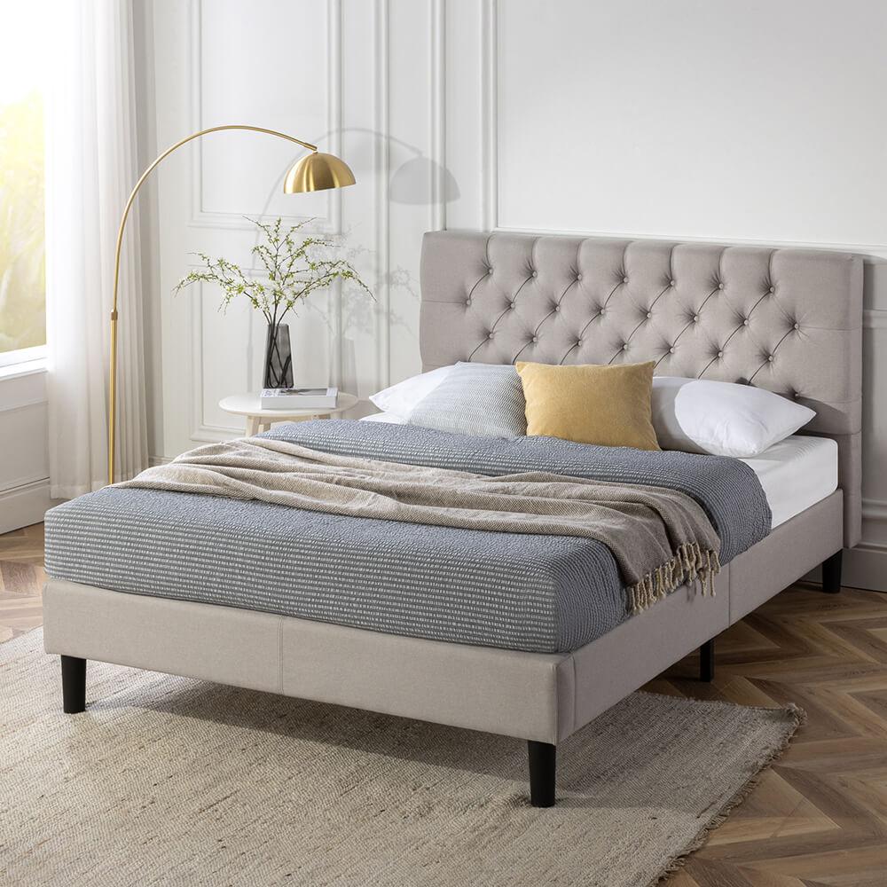 Oxford Upholstered Tufted Bed Frame Light Grey