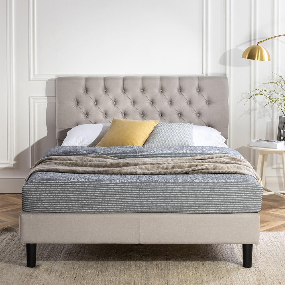 Oxford Upholstered Tufted Queen Bed Frame Light Grey