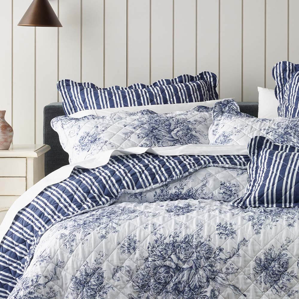 Amorette Double Bedspread Set Blue