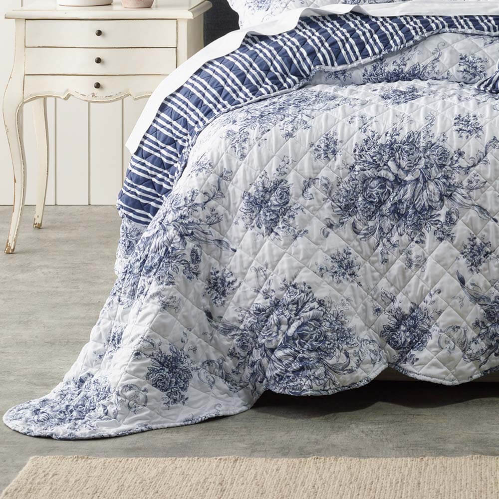 Amorette Single Bedspread Set Blue
