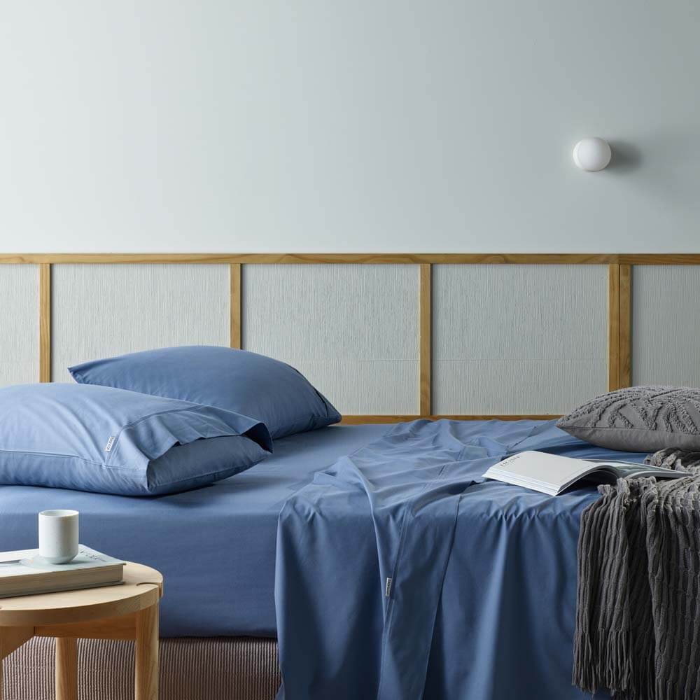 Natural Sleep Recycled Cotton And Bamboo Sheet Set Blue Super King