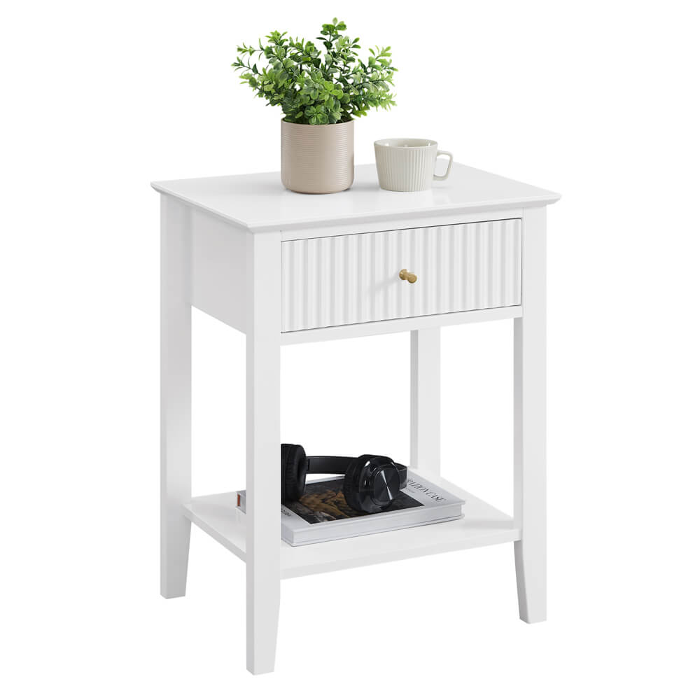 Zara Fluted 1 drawer white side table