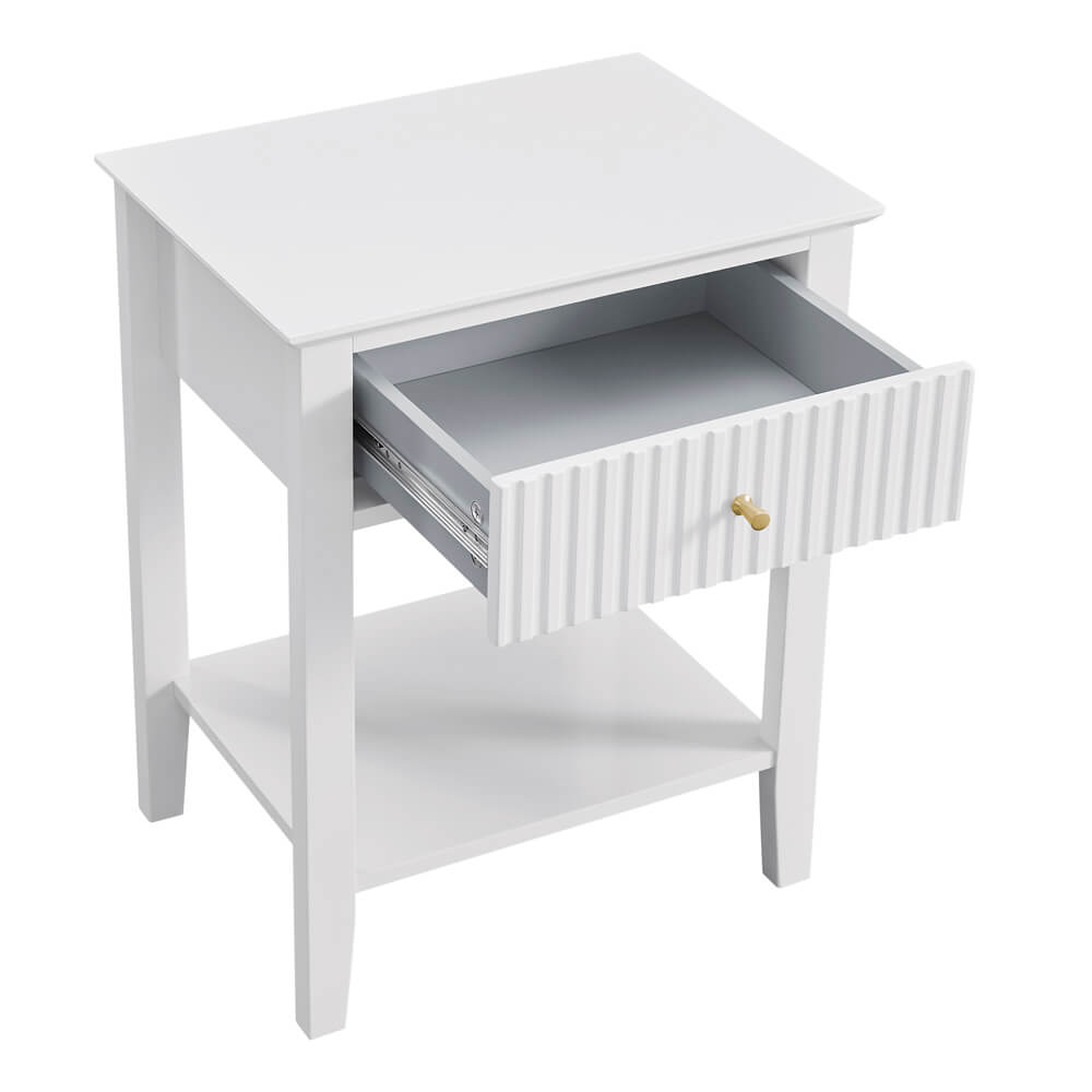 Zara Fluted 1 drawer white side table