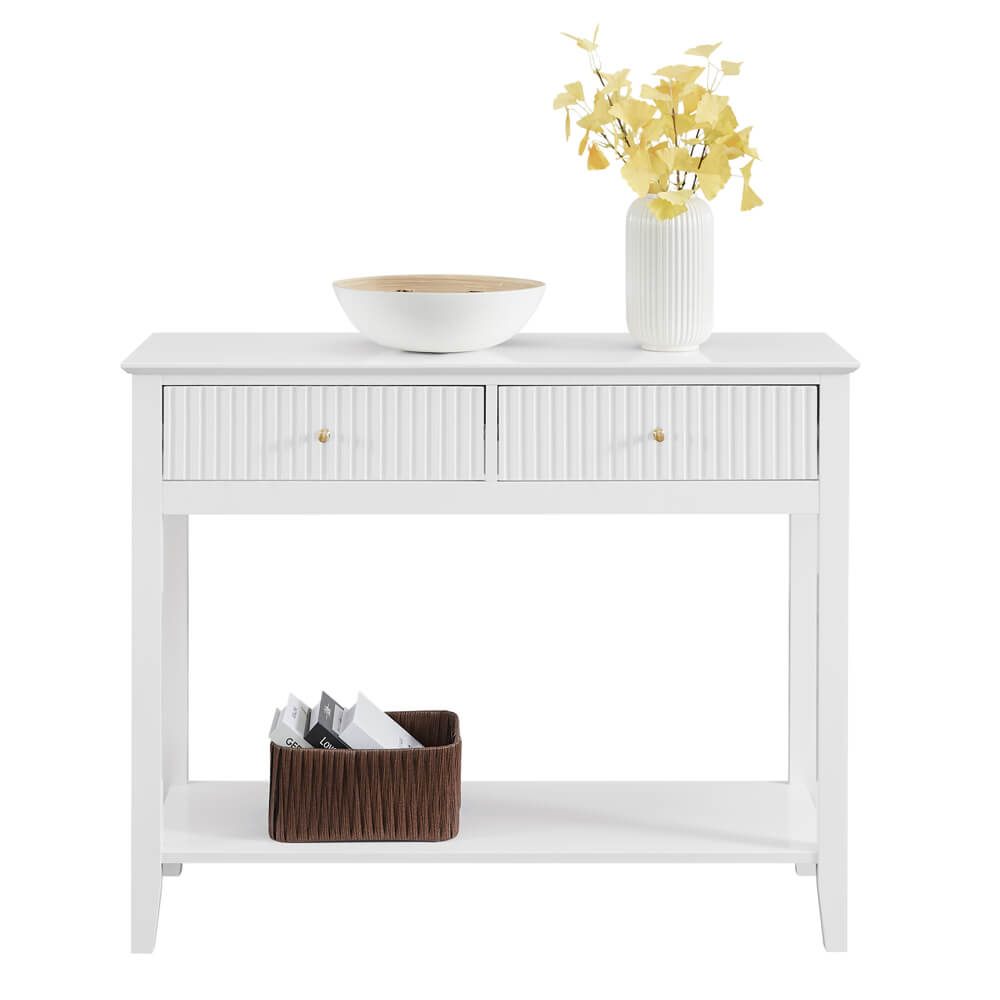 Zara Fluted 2 Drawer White Console Table