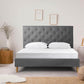 Plush Upholstered Double Bed Frame with USB Port Grey