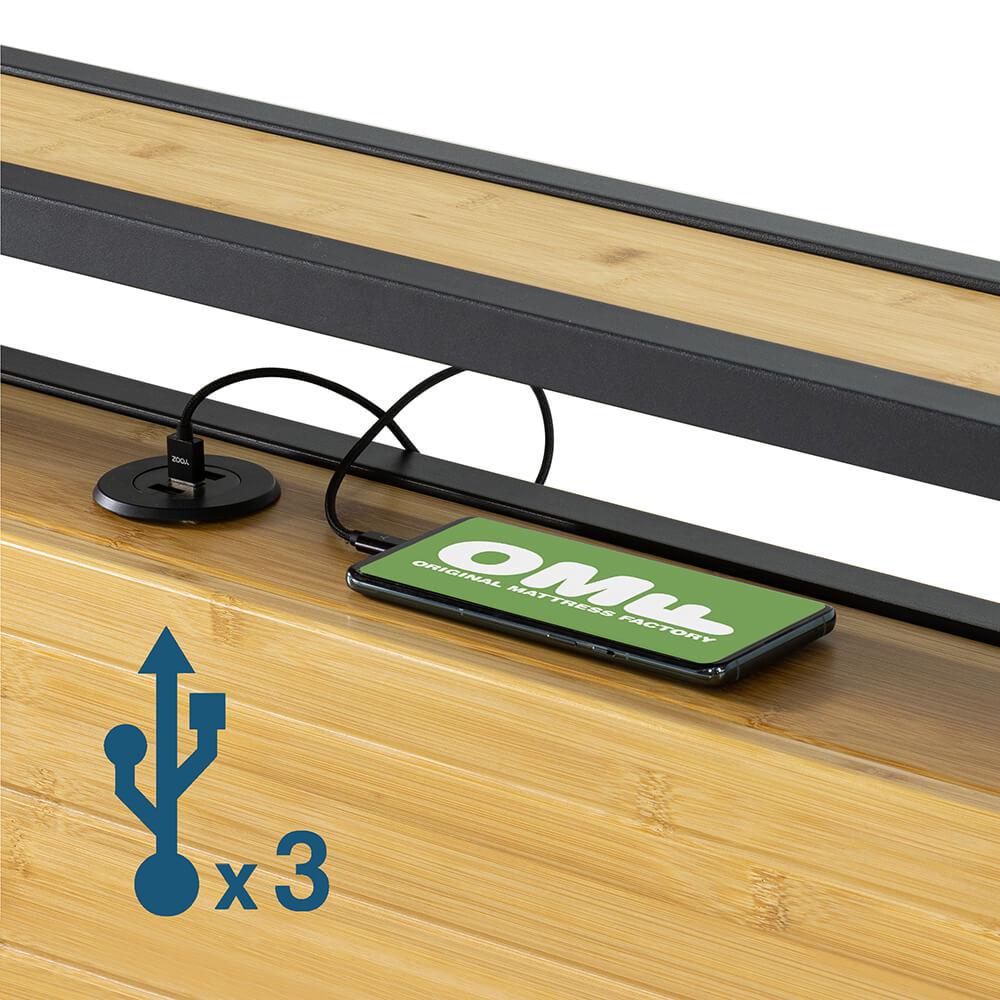 Ironline Bamboo Bed Frame with USB