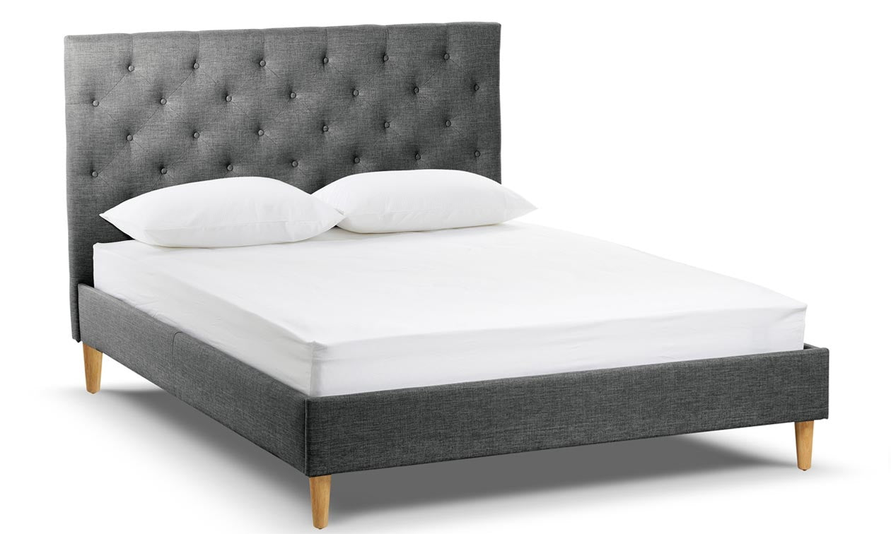 Plush Upholstered Grey Bed Frame with USB Port