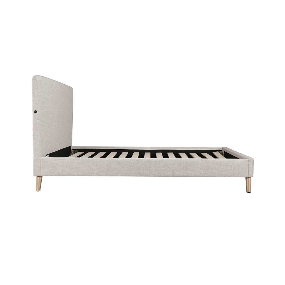 Taper Upholstered Grey Linen Bed Frame With USB